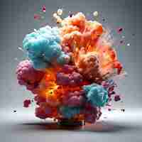 Gratis foto kleurige explosie van rook op grijze achtergrond 3d-weergave