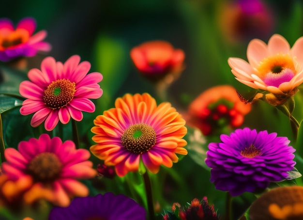 Kleurrijke bloemen in een tuinbehang
