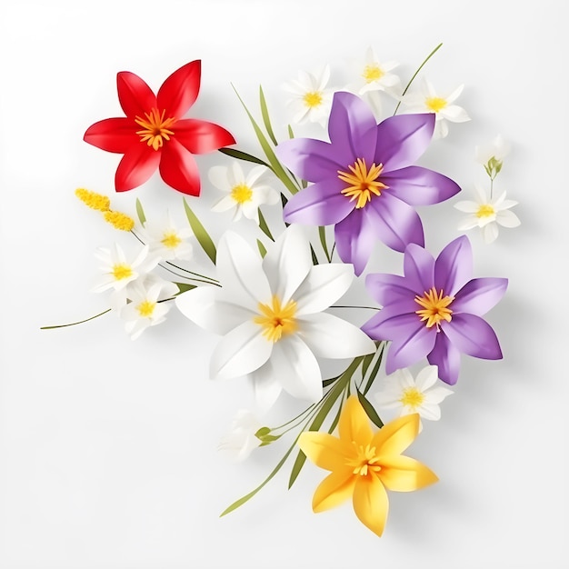 Gratis foto kleurrijke bloemen op witte achtergrond