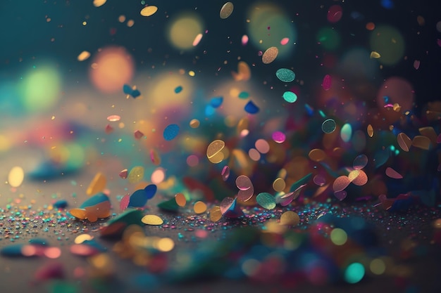 Gratis foto kleurrijke confetti op een donkere achtergrond met bokeh-effect