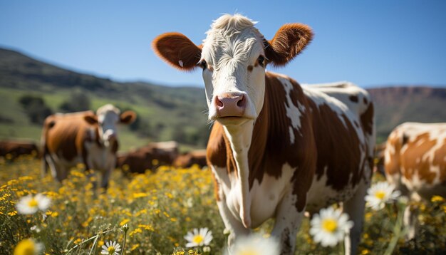 Koeien grazen in een groene weide een schilderachtig landelijk tafereel gegenereerd door kunstmatige intelligentie