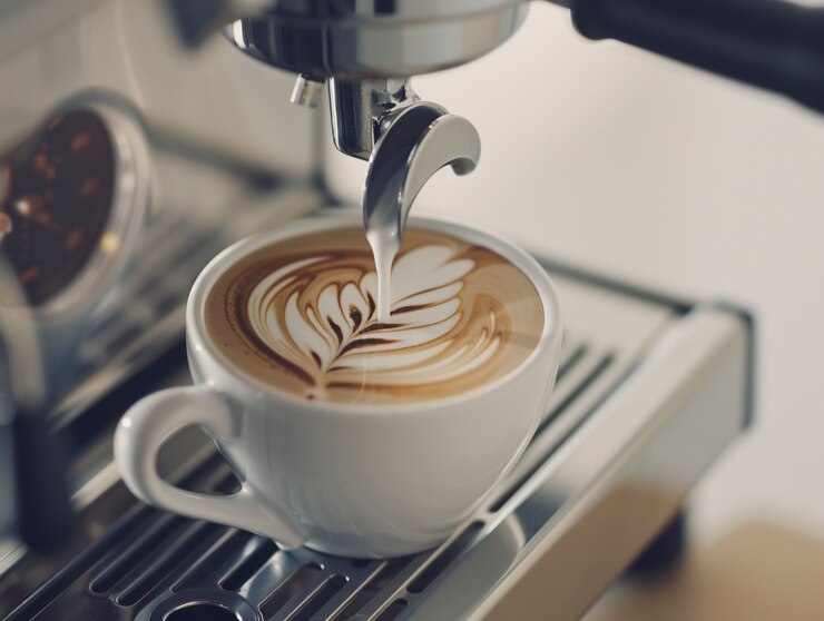 Gratis Foto koffiemachine die een perfecte kop koffie maakt
