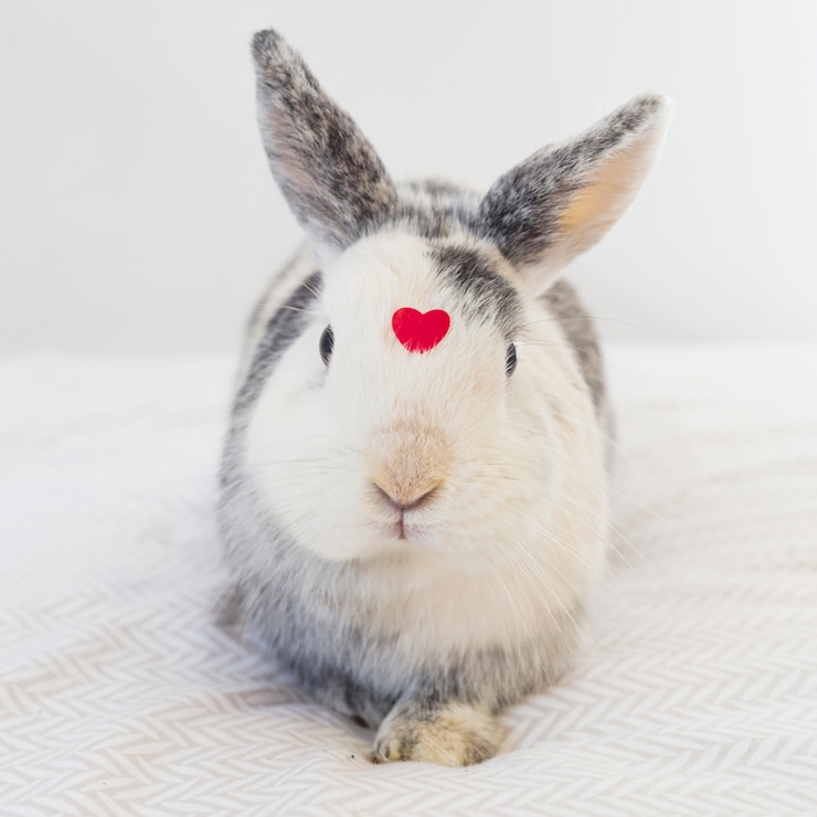 Gratis Foto konijn met ornament rood hart op de voorkant