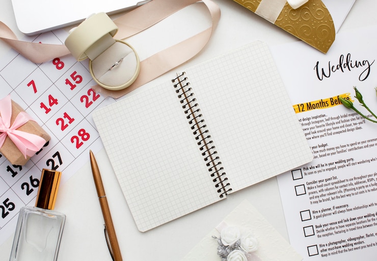 Gratis Foto kopieer ruimte notebook en weddingplanner