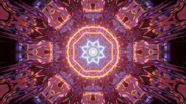 Gratis Foto kosmische achtergrond met oranje en blauwe laserlichtpatronen - perfect voor een digitaal behang