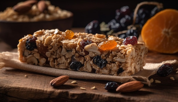 Krokante granola met vers fruit en noten gegenereerd door AI