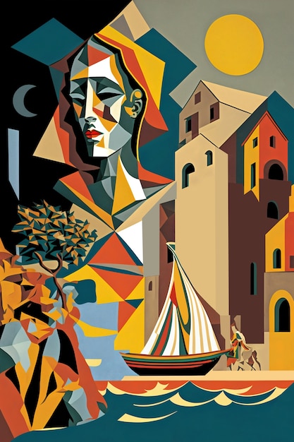 Kubistische illustratie van Malaga