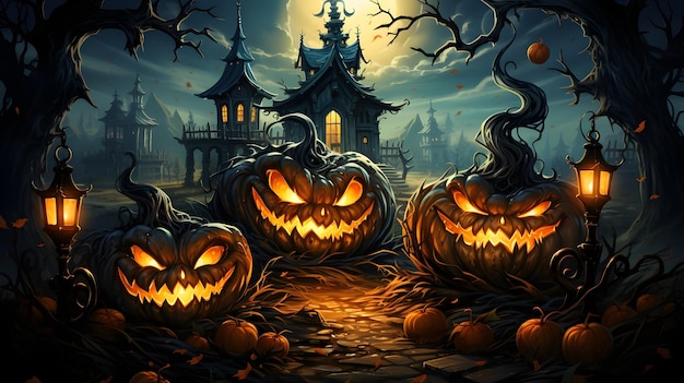 Gratis foto kwaad pompoenen halloween behang