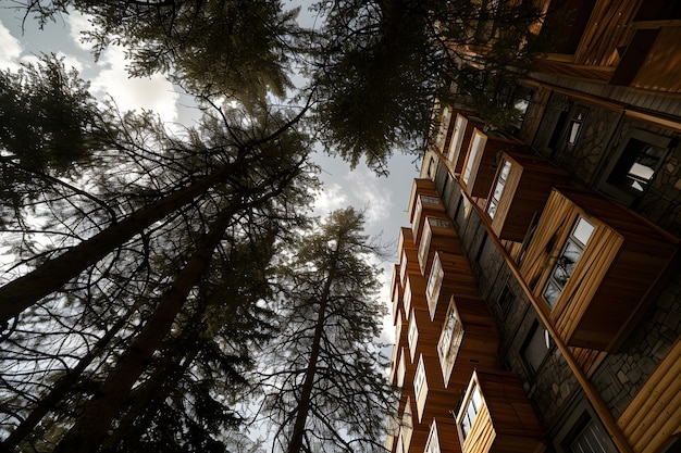 Gratis foto laaghoek perspectief van boom met prachtige luifel