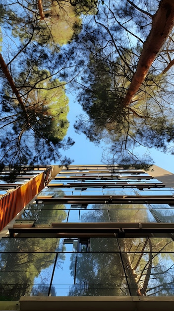 Gratis foto laaghoek perspectief van boom met prachtige luifel