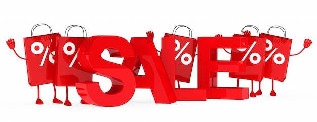 Lachend boodschappentassen met percentages
