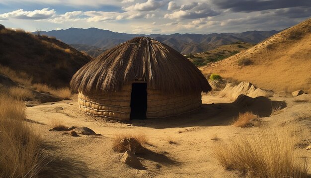 Gratis foto landelijke hut op droog afrikaans grasland gegenereerd door ai