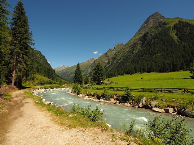 Landschap dat van een stroom stromend water is ontsproten