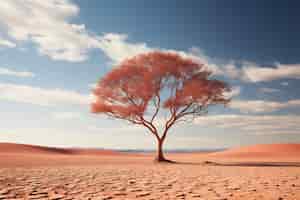 Gratis foto landschapskunst met een enkele boom in een uitgestrekte woestijn achtergrond