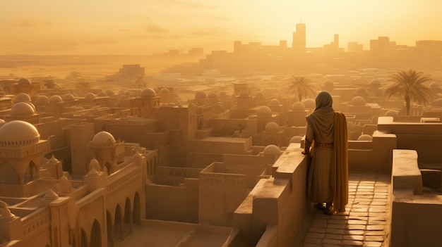 Landschapsscene uit het oude Bagdad geïnspireerd door videogames