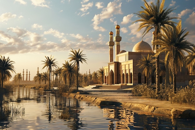 Landschapsscene uit het oude Bagdad geïnspireerd door videogames