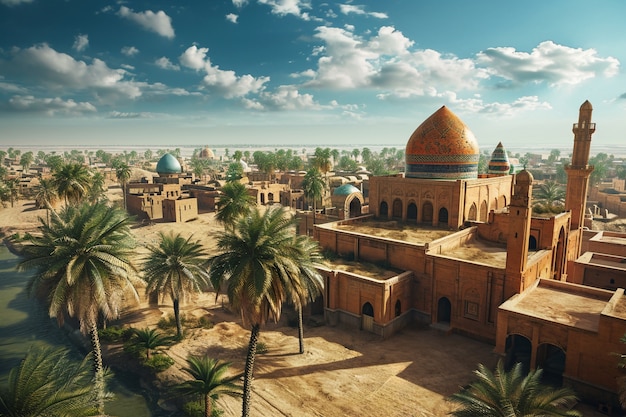 Landschapsscene uit het oude Bagdad geïnspireerd door videogames