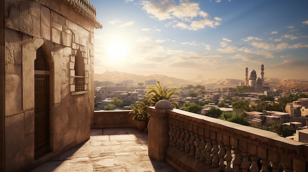 Landschapsscene uit het oude Bagdad geïnspireerd door videogames