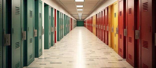 lange schoolcorridor met kast