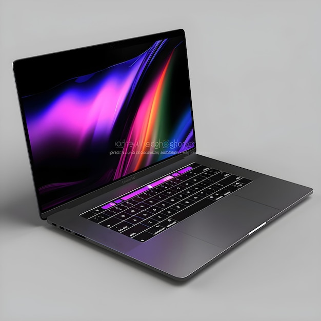 Laptop met kleurrijke abstracte scherm op grijze achtergrond 3d-rendering