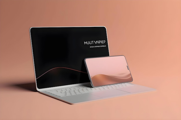 Gratis foto laptop met leeg scherm op roze achtergrond 3d-rendering