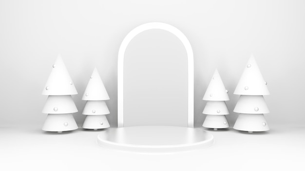 Gratis foto leeg podium met podium en kerstversiering minimale mockup xmas wintertafereel kerstbomen a