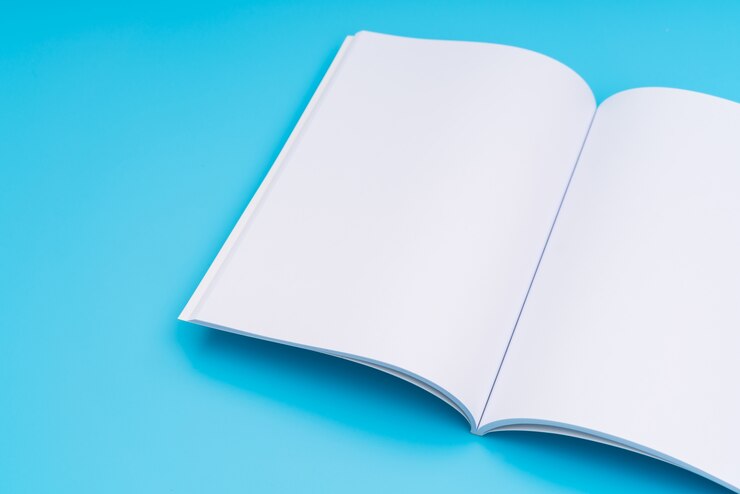 Gratis Foto lege catalogus, tijdschriften, boek mock up op blauwe achtergrond. .