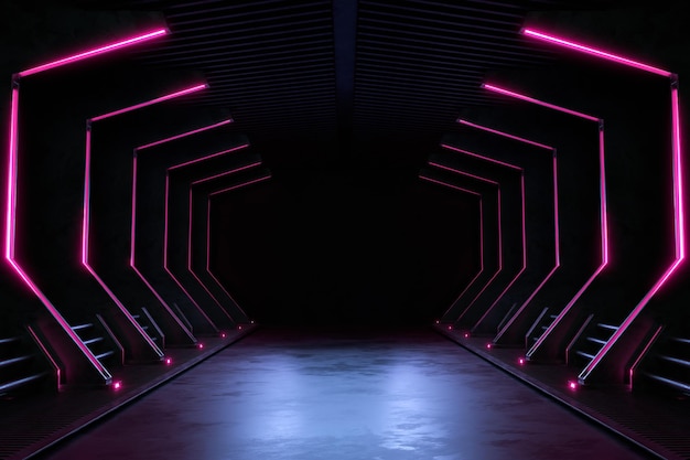 Lege donkere kamer, moderne futuristische sci fi-achtergrond. 3d illustratie
