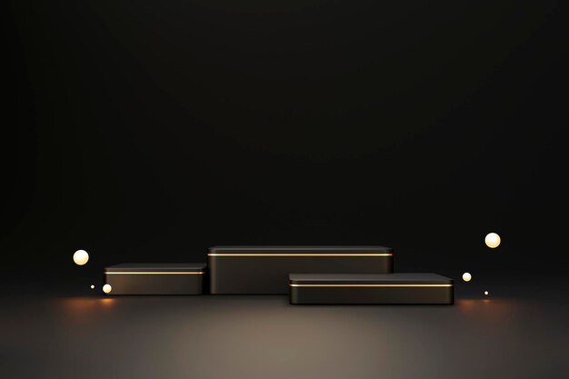 Lege zwarte en gouden luxe podium voetstuk product display achtergrond 3D-rendering