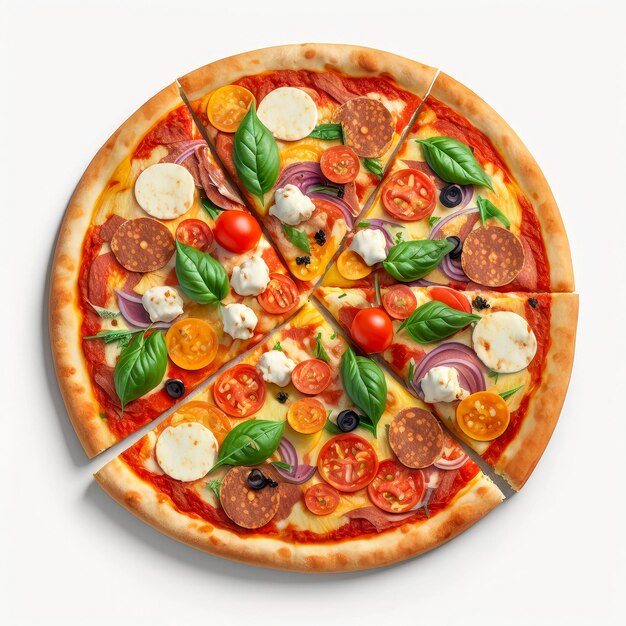 Lekkere bovenaanzicht gesneden pizza Italiaanse traditionele ronde pizza