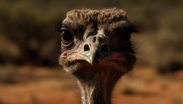 Gratis foto lelijke struisvogel staart naar camera met nieuwsgierige harige gier in de buurt gegenereerd door ai