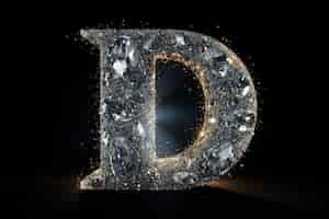 Gratis foto letter d in diamanten glinstert op een donkere achtergrond