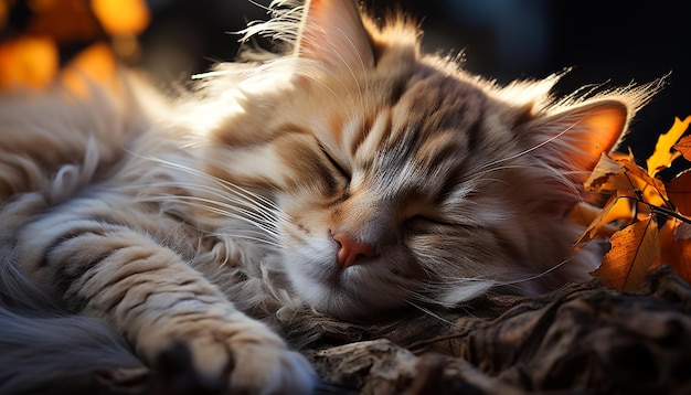 Leuk katje slapende pluizige vacht snorharen speelse natuur klein formaat gegenereerd door kunstmatige intelligentie