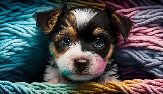 Leuk puppyportret van kleine Papillon binnenshuis generatieve AI