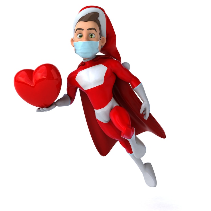 Gratis Foto leuke 3d-afbeelding van een tekenfilm van de kerstman met een masker