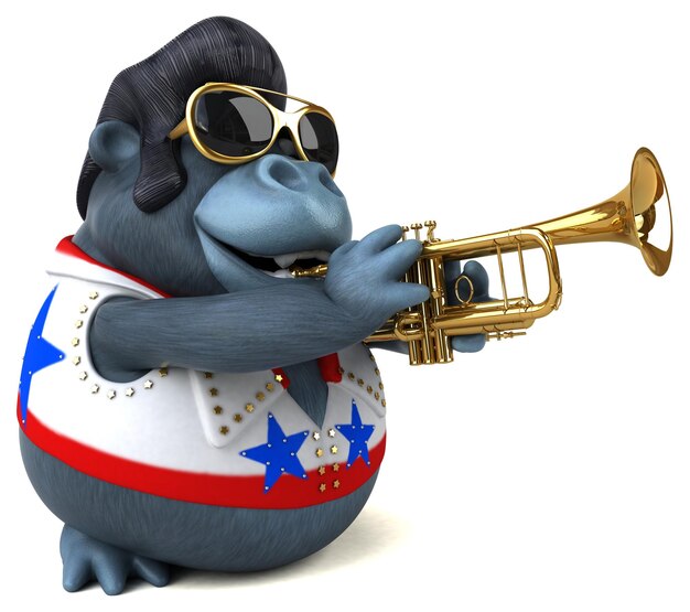 Leuke 3D cartoon illustratie van een rocker gorilla