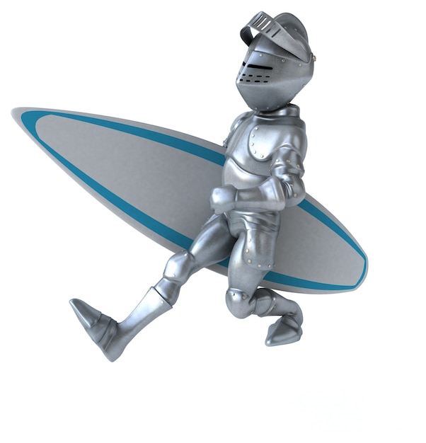 Leuke 3D cartoon ridder surfen