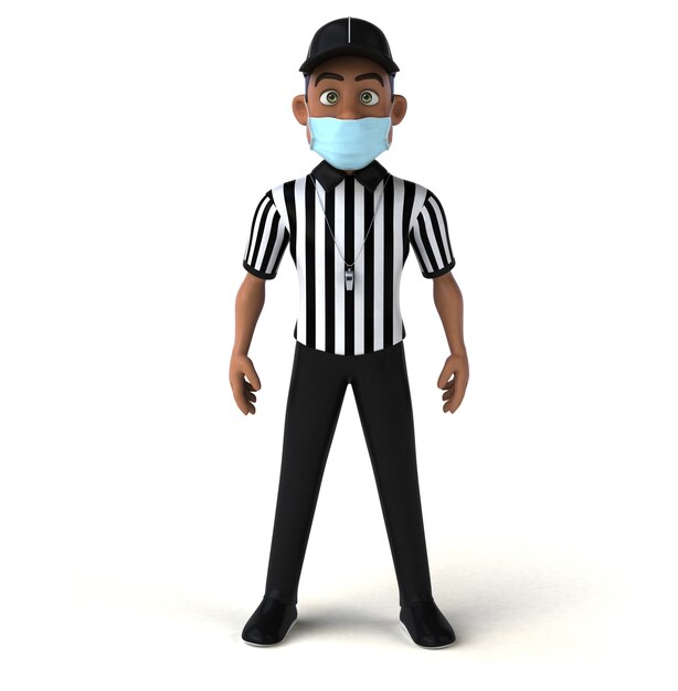 Leuke 3D illustratie van een zwarte scheidsrechter met een masker