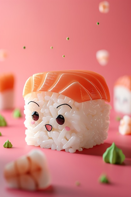 Gratis foto leuke 3d sushi met gezicht.