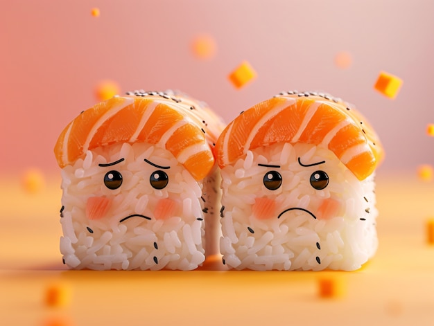 Gratis foto leuke 3d sushi met gezicht.