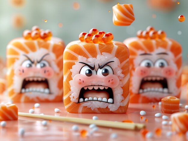Leuke 3D sushi met gezicht.