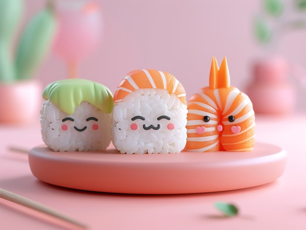 Leuke 3D sushi met gezicht.