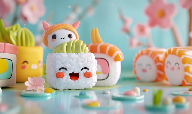 Leuke 3D sushi met gezicht.