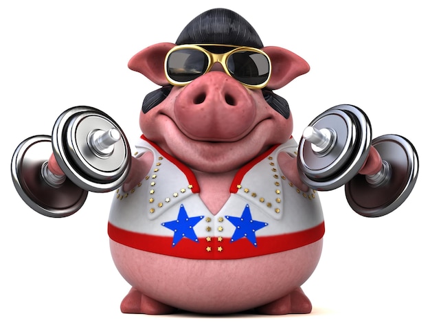 Leuke 3D-tekenfilmillustratie van een varken rocker