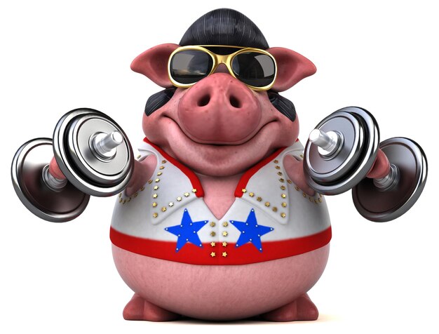 Leuke 3D-tekenfilmillustratie van een varken rocker