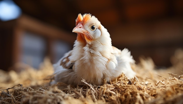 Leuke baby kippen die uitkomen in de boerderij natuur nieuw leven gegenereerd door kunstmatige intelligentie