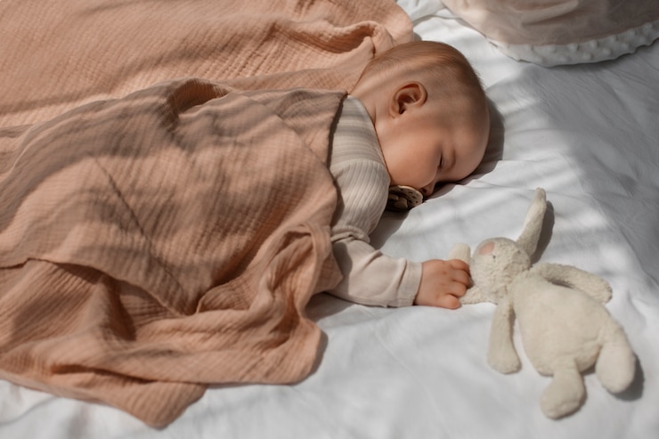 Gratis Foto leuke baby met een knuffeldier.