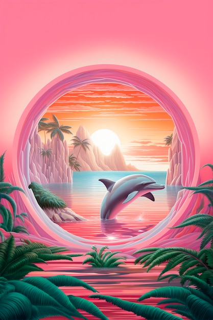Gratis foto leuke dolfijn in droomachtige omgeving