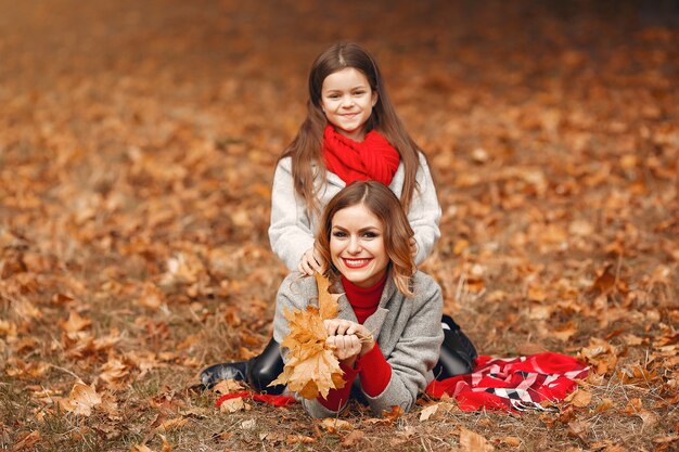 Leuke en stijlvolle familie in een herfst park