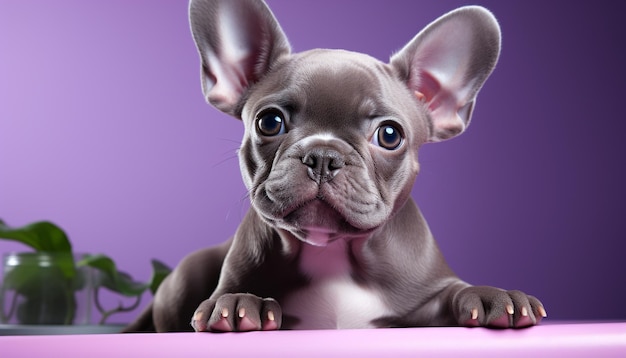 Gratis foto leuke franse bulldog puppy zit te kijken naar de camera gerimpeld en speels gegenereerd door kunstmatige intelligentie